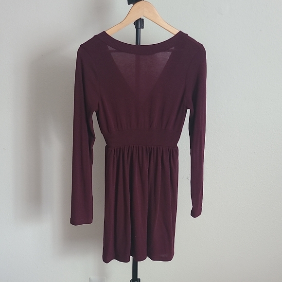Forever Deep Wine Long Sleeve Sweater Dress | Empire Waist | V-Neck | Nosizetag - Picture 7 of 7